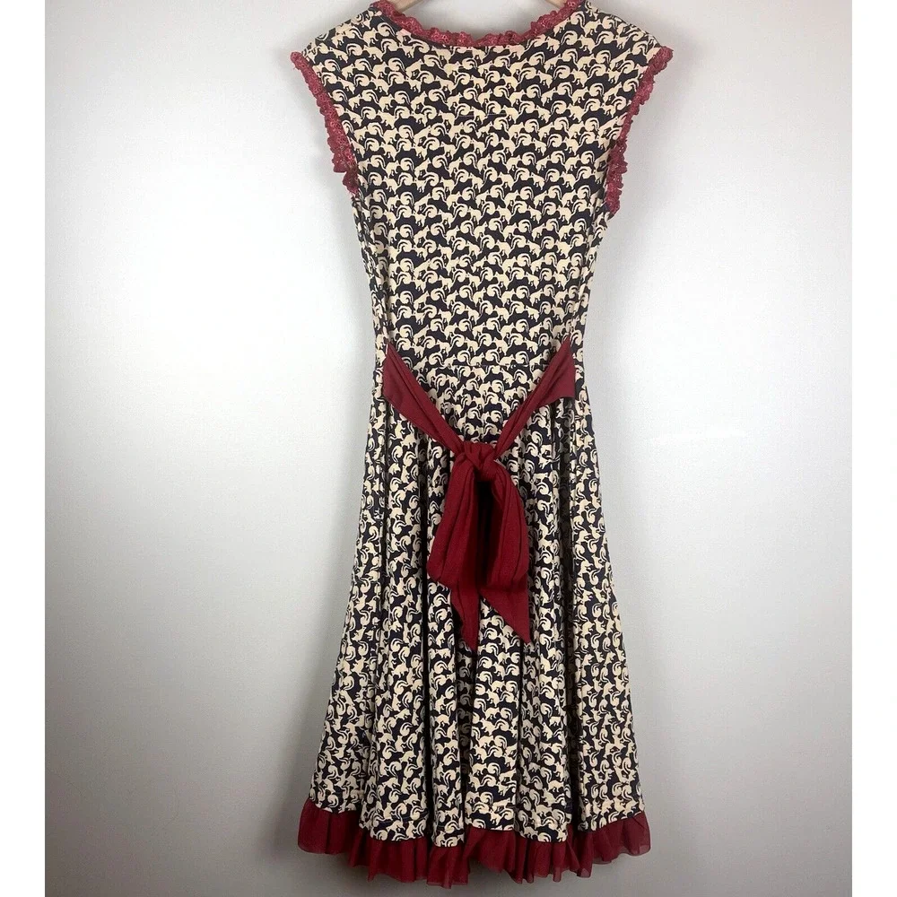 Effie's Heart Navy and Cream Floral Midi Dress with Red Trim - Picture 10 of 15